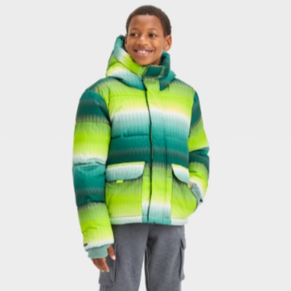 NEW! Boys' Puffer Jacket - All In Motion Green - Picture 1 of 16